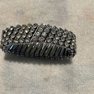 Rhinestone Stretch Silver Tone Bracelet Vintage 50s Marked Japan No Missing Ston